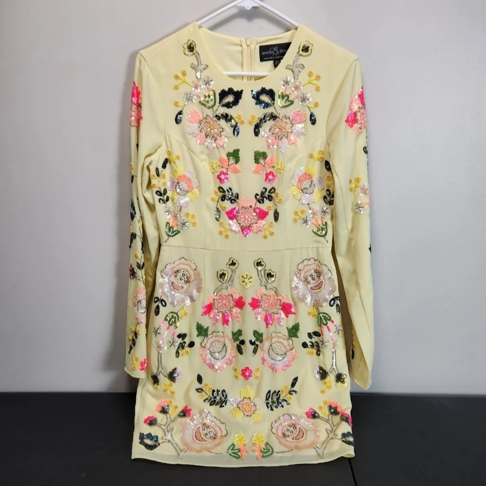 Needle And Thread Floral Sequin  Embroidered Yellow Dress - Picture 3 of 11